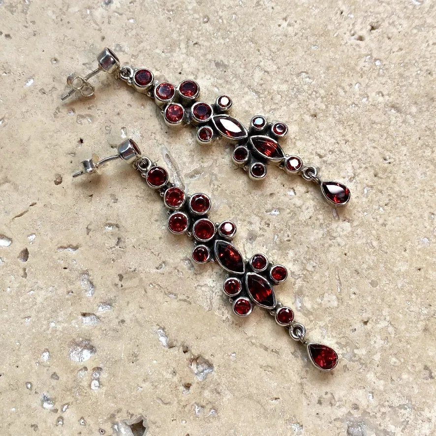 Garnet Multi Gemstone Long Drop Earrings - Doyenne