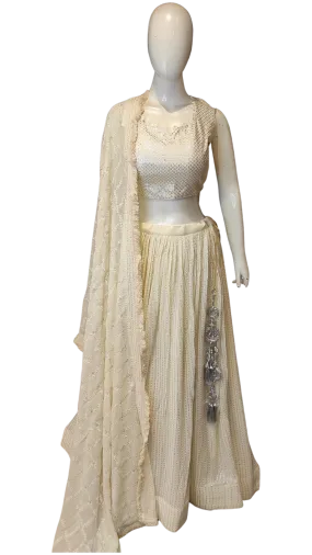 Georgette Lehenga Choli with Chikankari Work and Net Dupatta