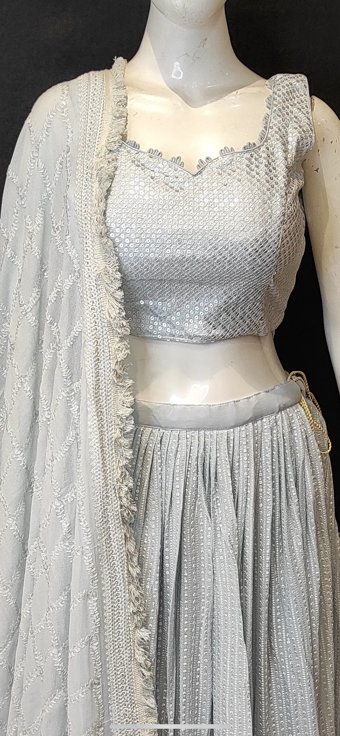 Georgette Lehenga Choli with Chikankari Work and Net Dupatta