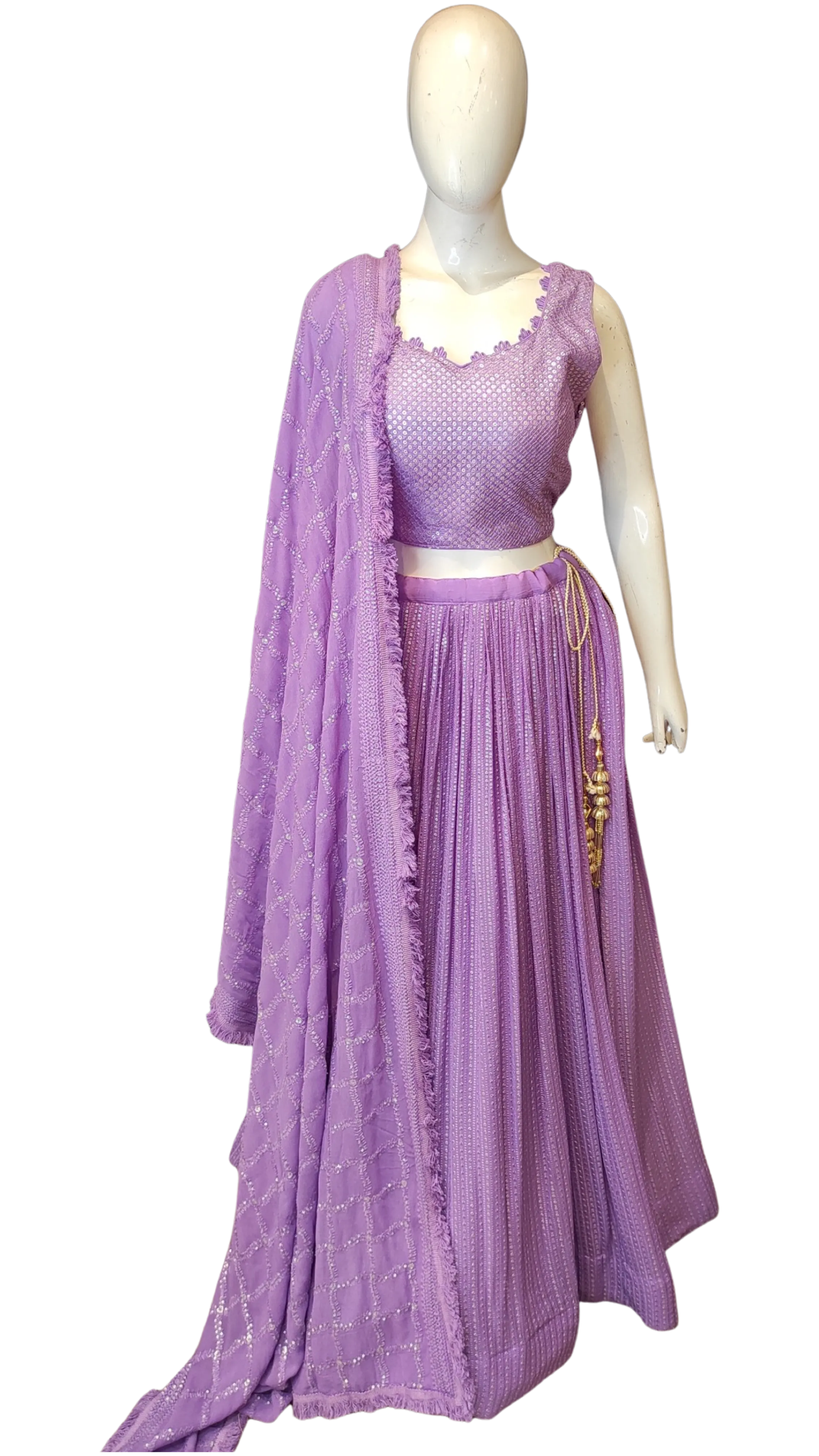 Georgette Lehenga Choli with Chikankari Work and Net Dupatta