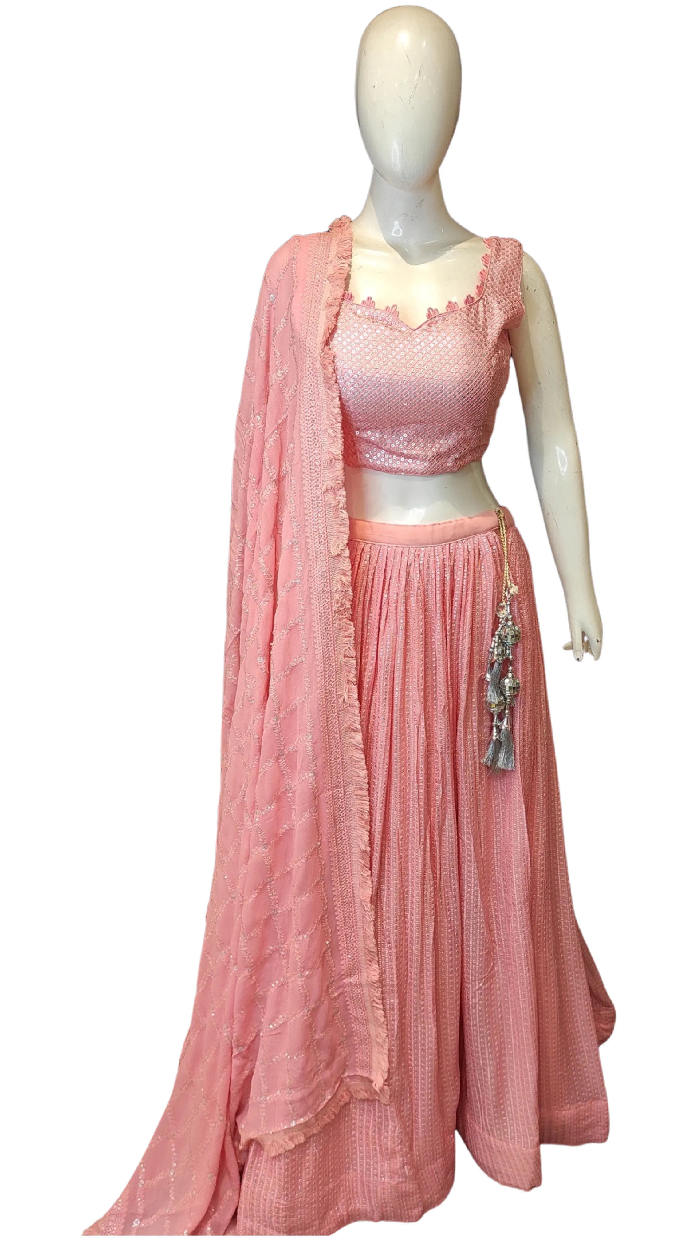 Georgette Lehenga Choli with Chikankari Work and Net Dupatta