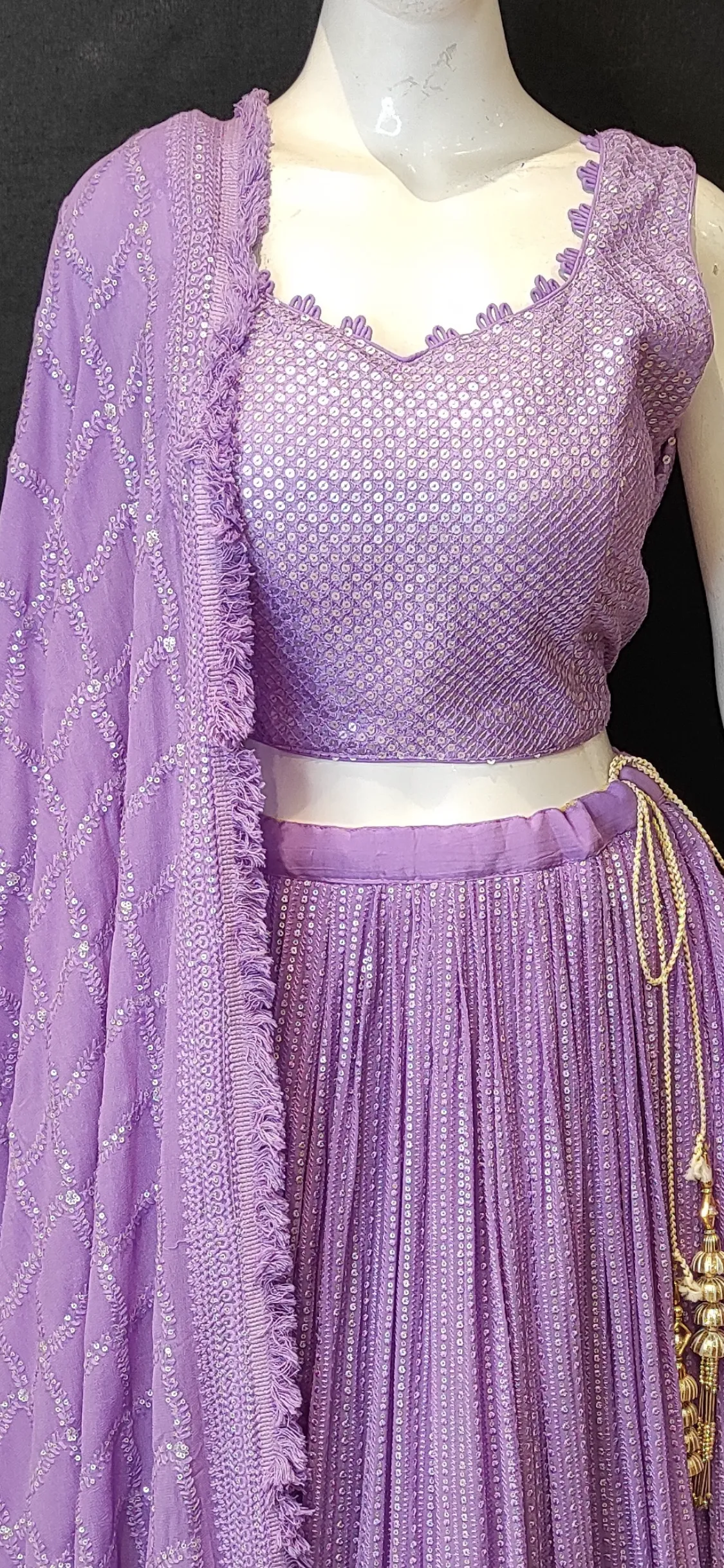 Georgette Lehenga Choli with Chikankari Work and Net Dupatta