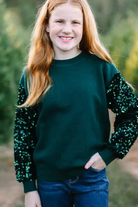 Girls: Don't Think Twice Emerald Green Sequin Sweater