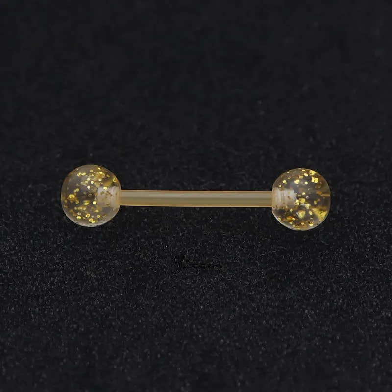 Glitters Acrylic Balls Flexible PTFE Tongue Barbell - Yellow