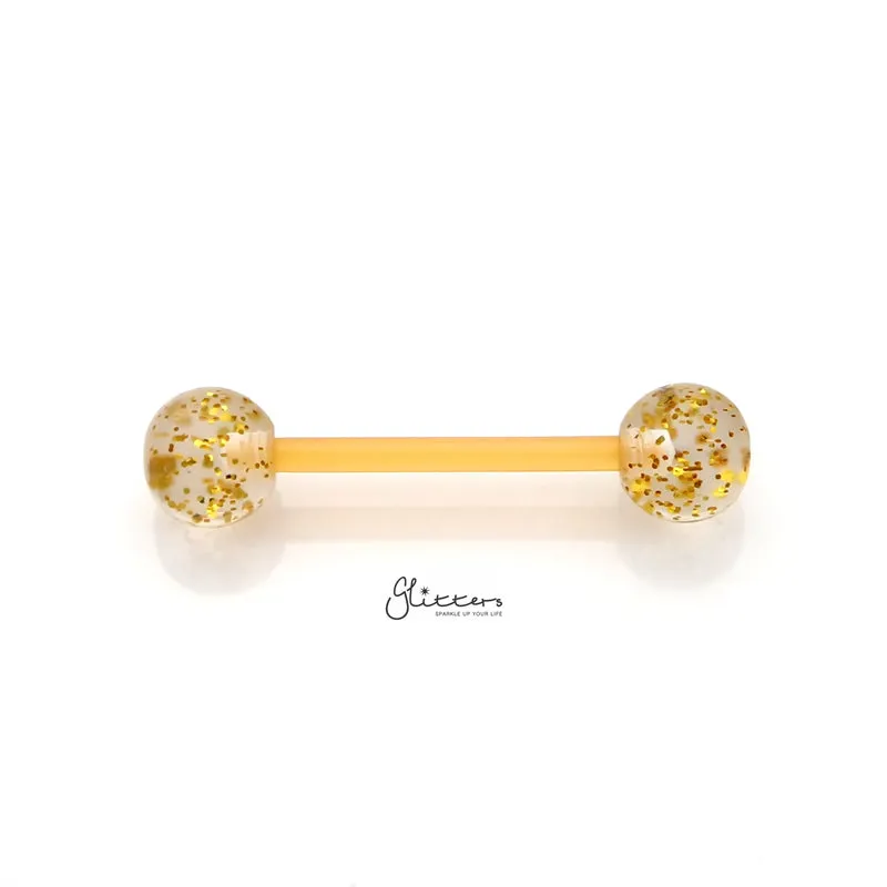 Glitters Acrylic Balls Flexible PTFE Tongue Barbell - Yellow