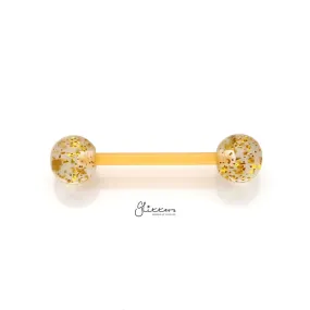 Glitters Acrylic Balls Flexible PTFE Tongue Barbell - Yellow