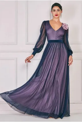 Goddiva Corsage V-neck Dobby Mesh Maxi