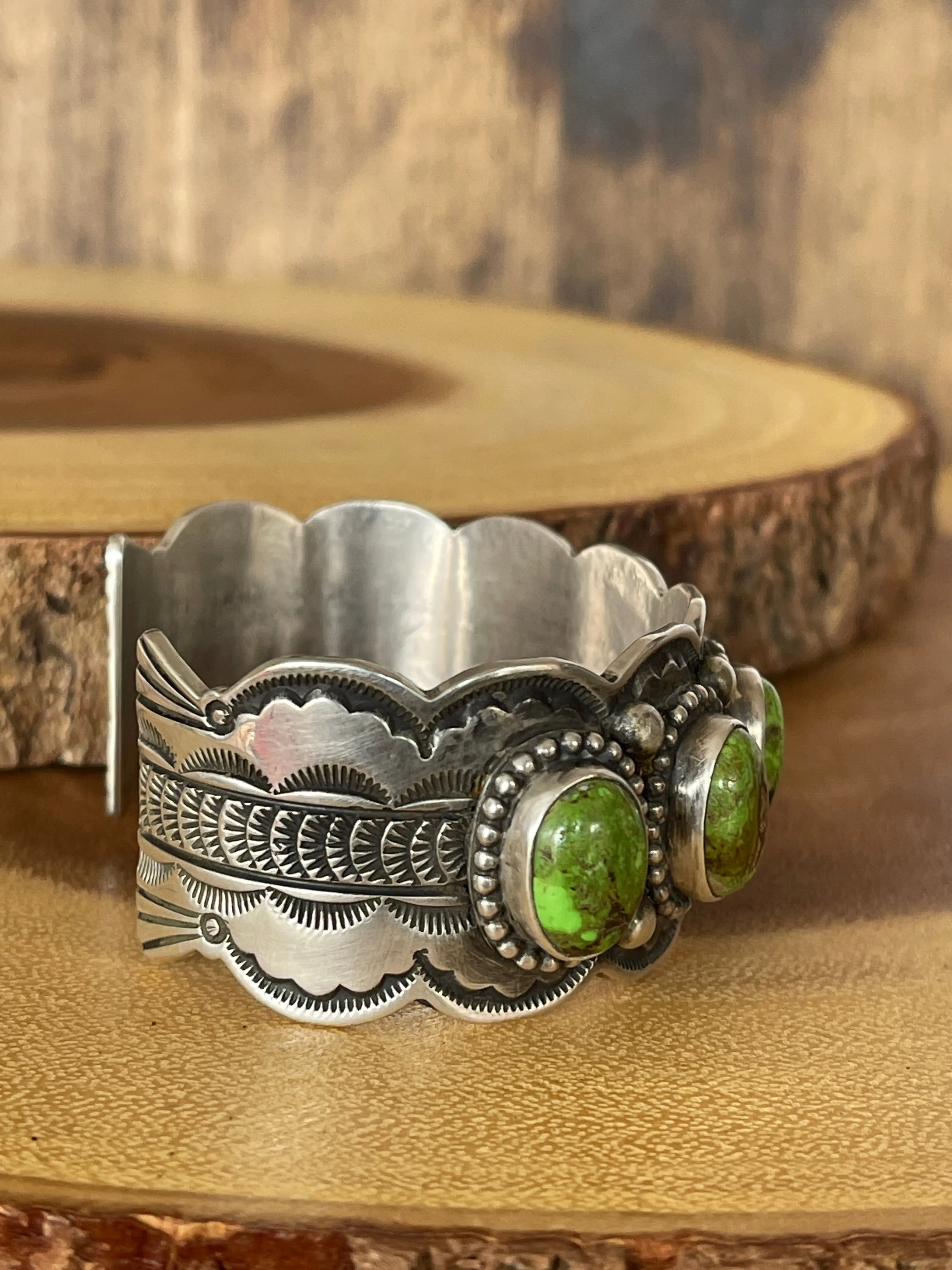 GOING GREEN Silver & Royston Turquoise Cuff  LC Hallmark