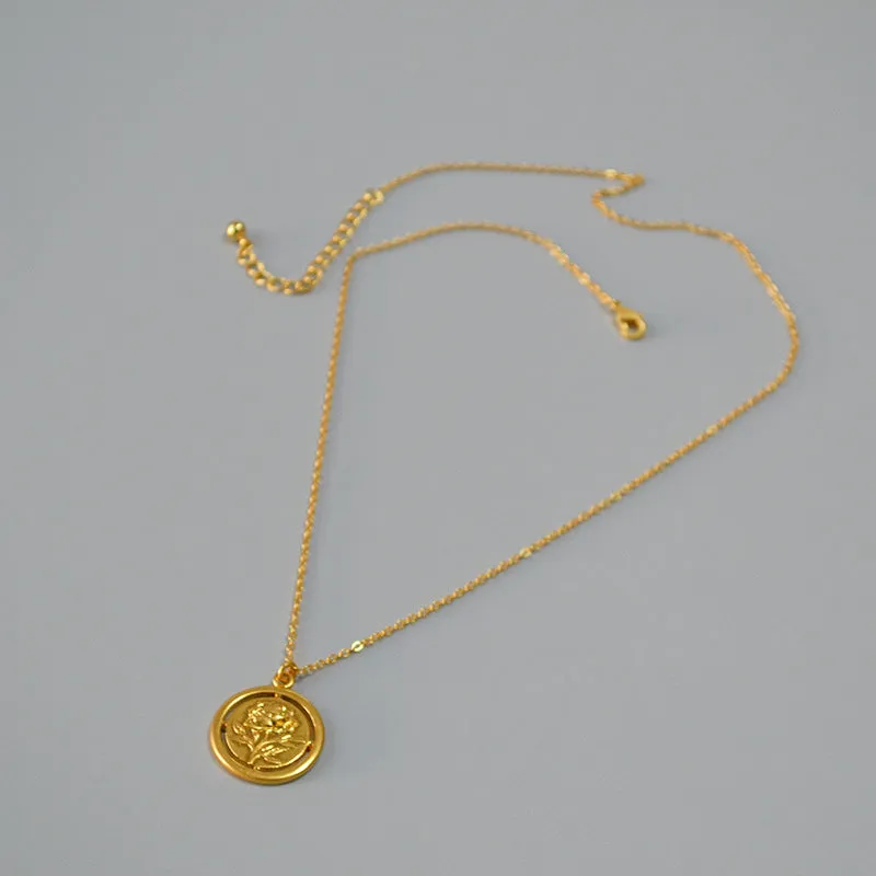 Gold Rose Coin Pendant