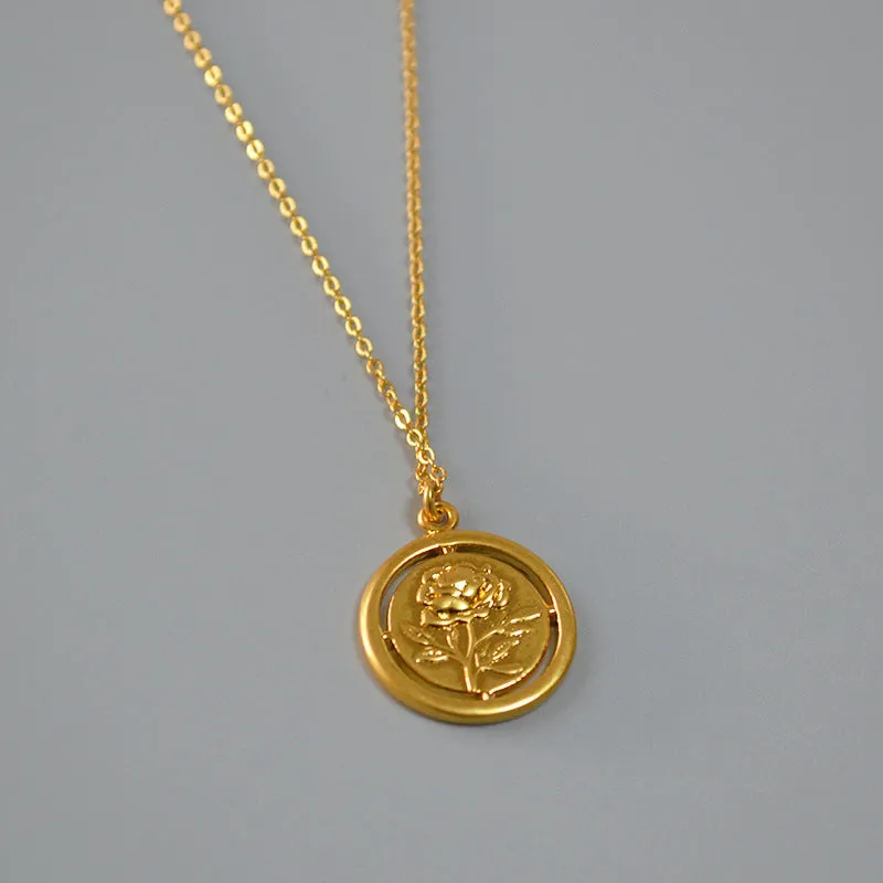 Gold Rose Coin Pendant