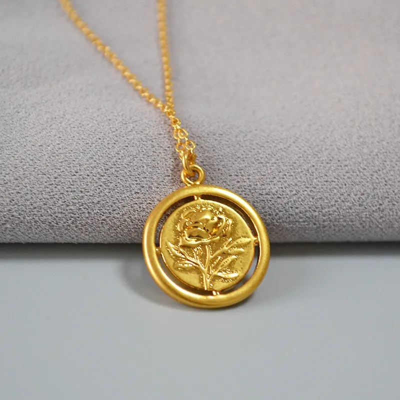 Gold Rose Coin Pendant