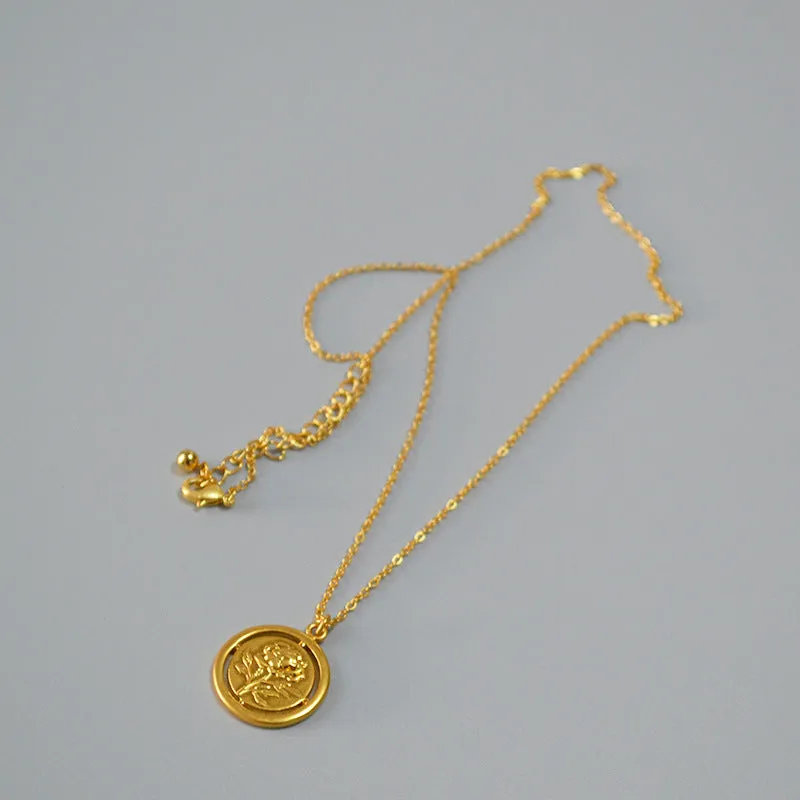 Gold Rose Coin Pendant