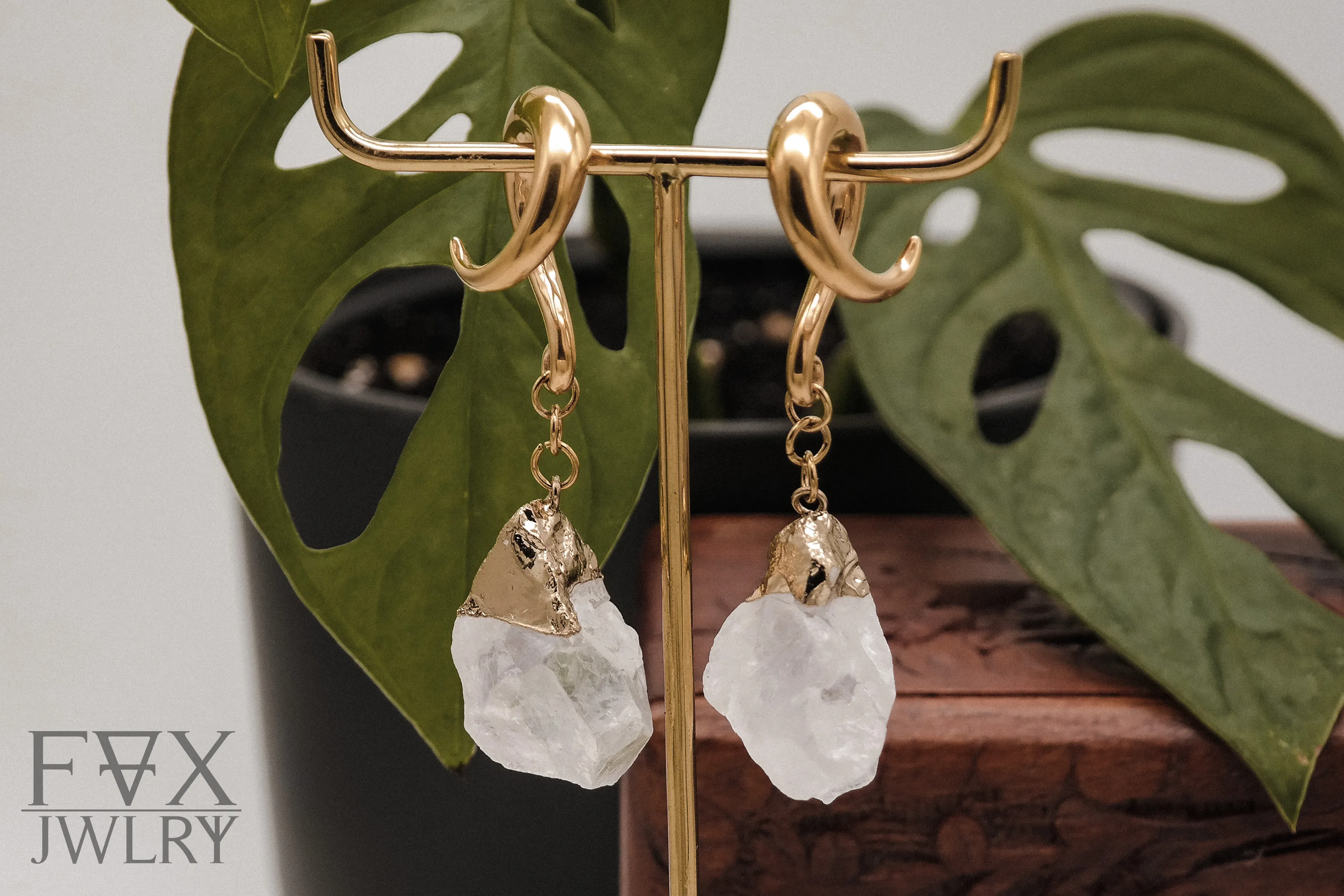 Golden Quartz Nugget Ear Weights