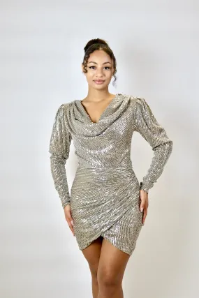 Halle Sequin Cowl Neck dress (Silver)