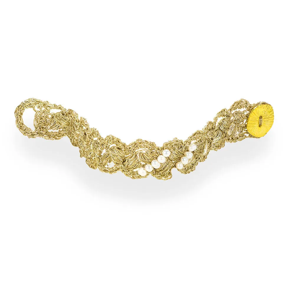 Handmade Gold Plated Crochet Bracelet Braid with Pearls