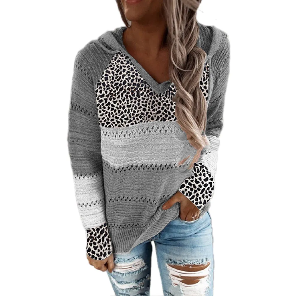 Haute Edition Women's Pullover Colorblock Leopard Sweater Hoodie