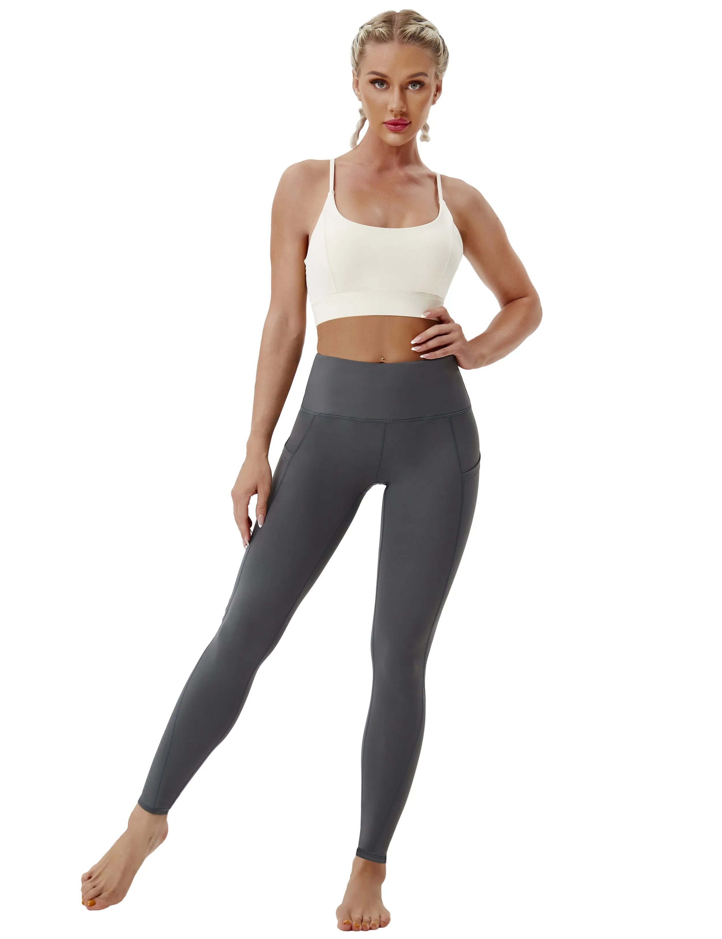 High Waist Side Pockets Yoga Pants shadowcharcoal ins