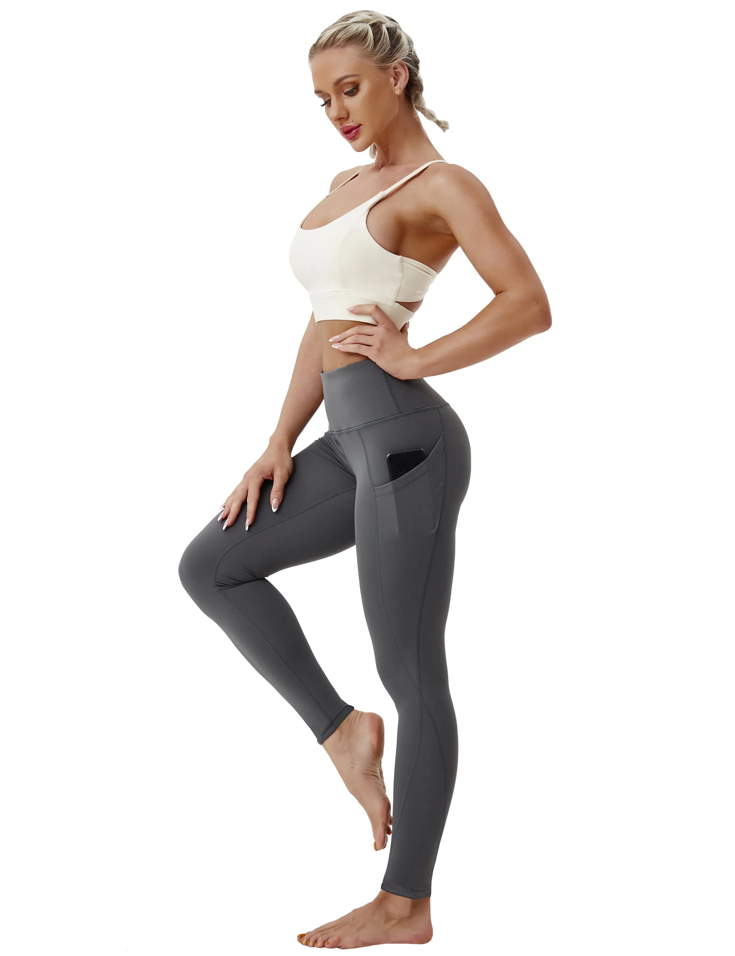 High Waist Side Pockets Yoga Pants shadowcharcoal ins