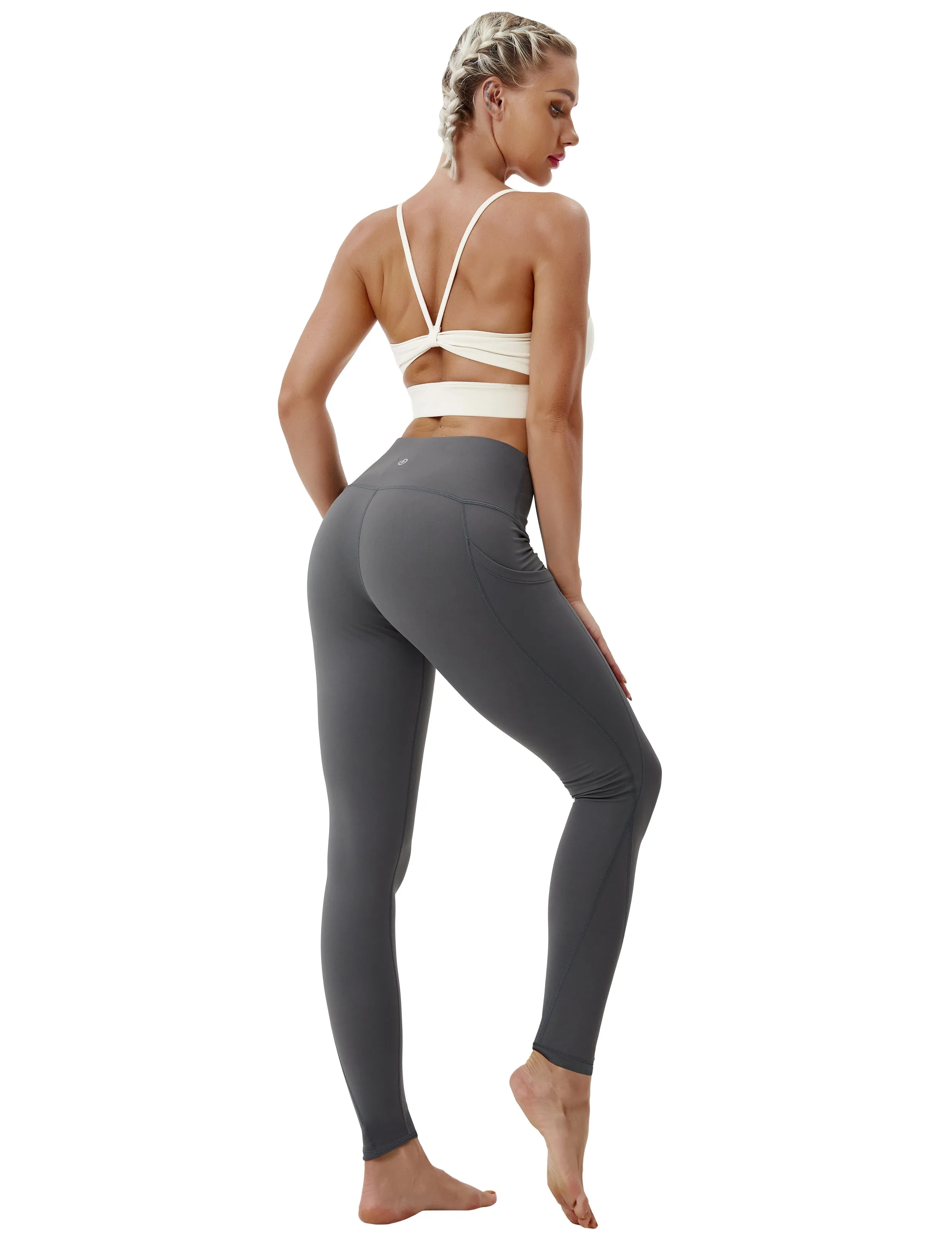 High Waist Side Pockets Yoga Pants shadowcharcoal ins