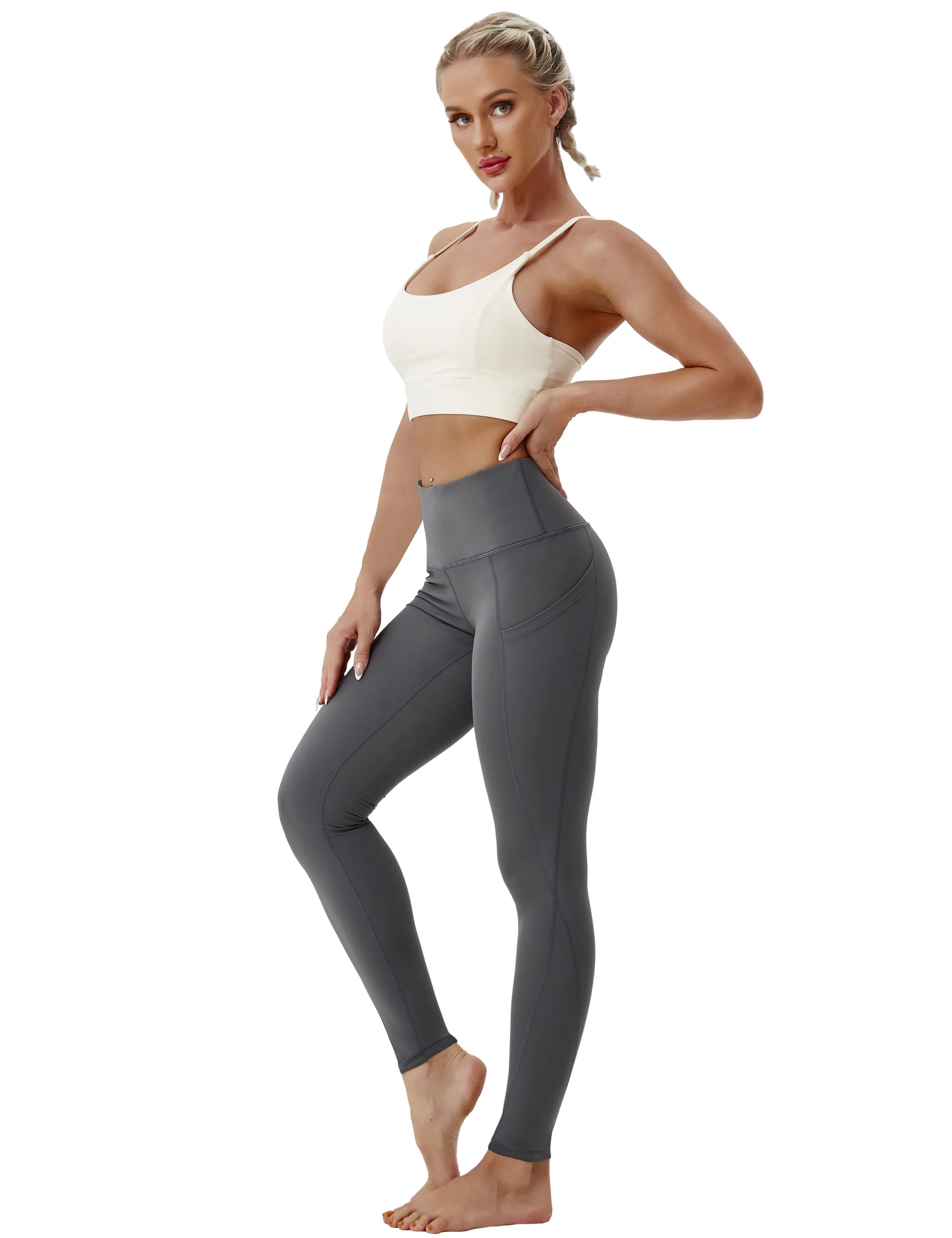 High Waist Side Pockets Yoga Pants shadowcharcoal ins