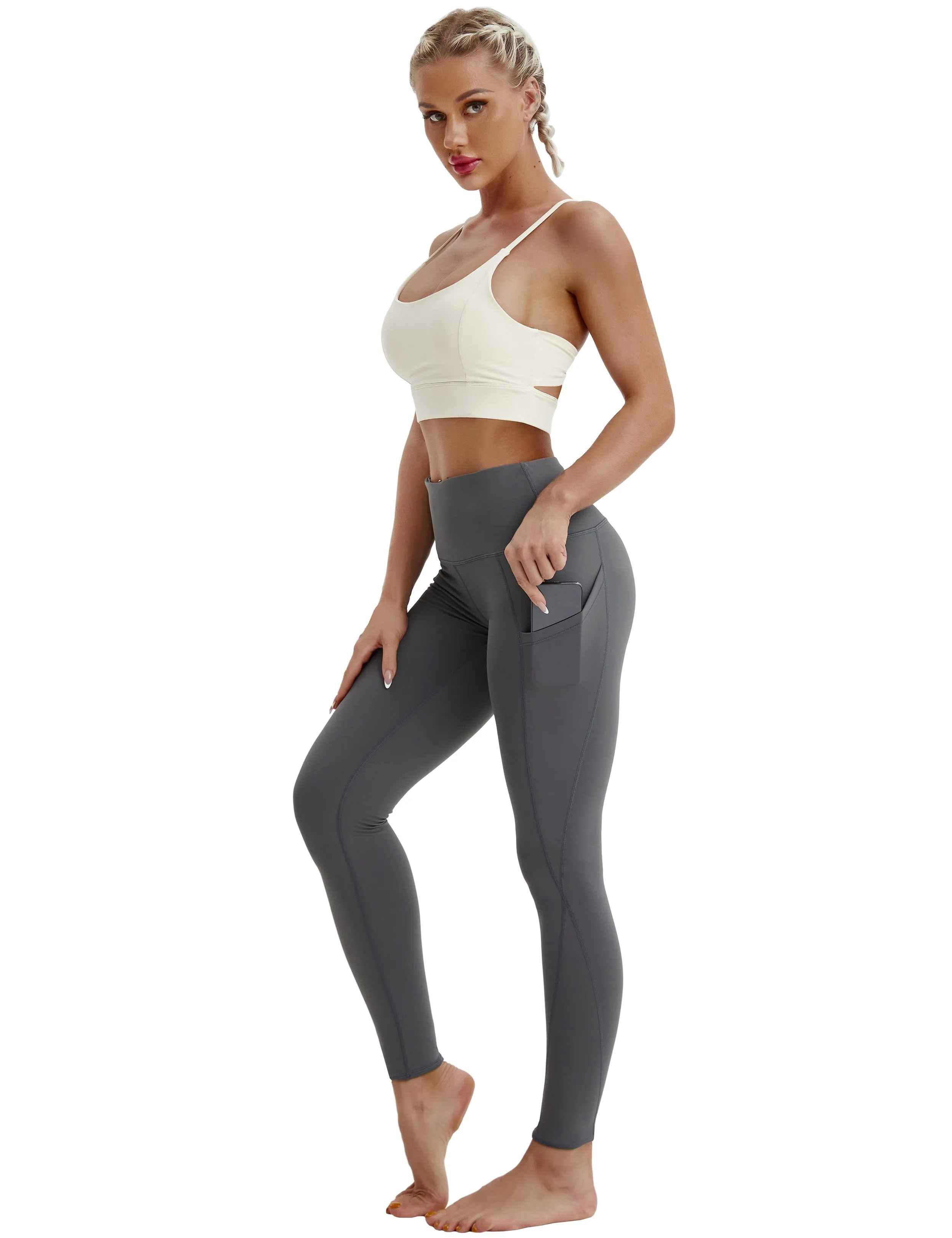 High Waist Side Pockets Yoga Pants shadowcharcoal ins