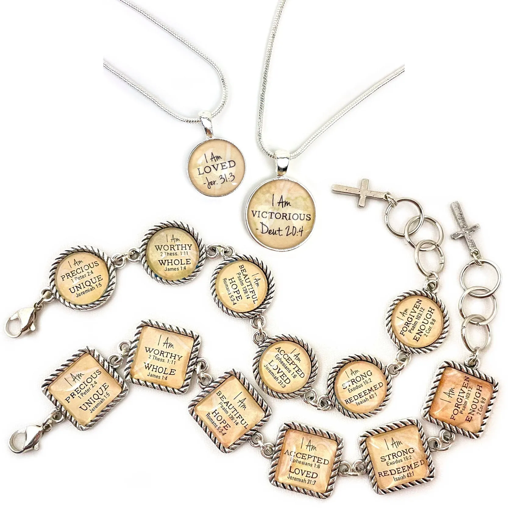 I AM Precious, 1 Peter 2:4 – Christian Affirmations Scripture Pendant Necklace (2 Sizes) – Jewelry Set