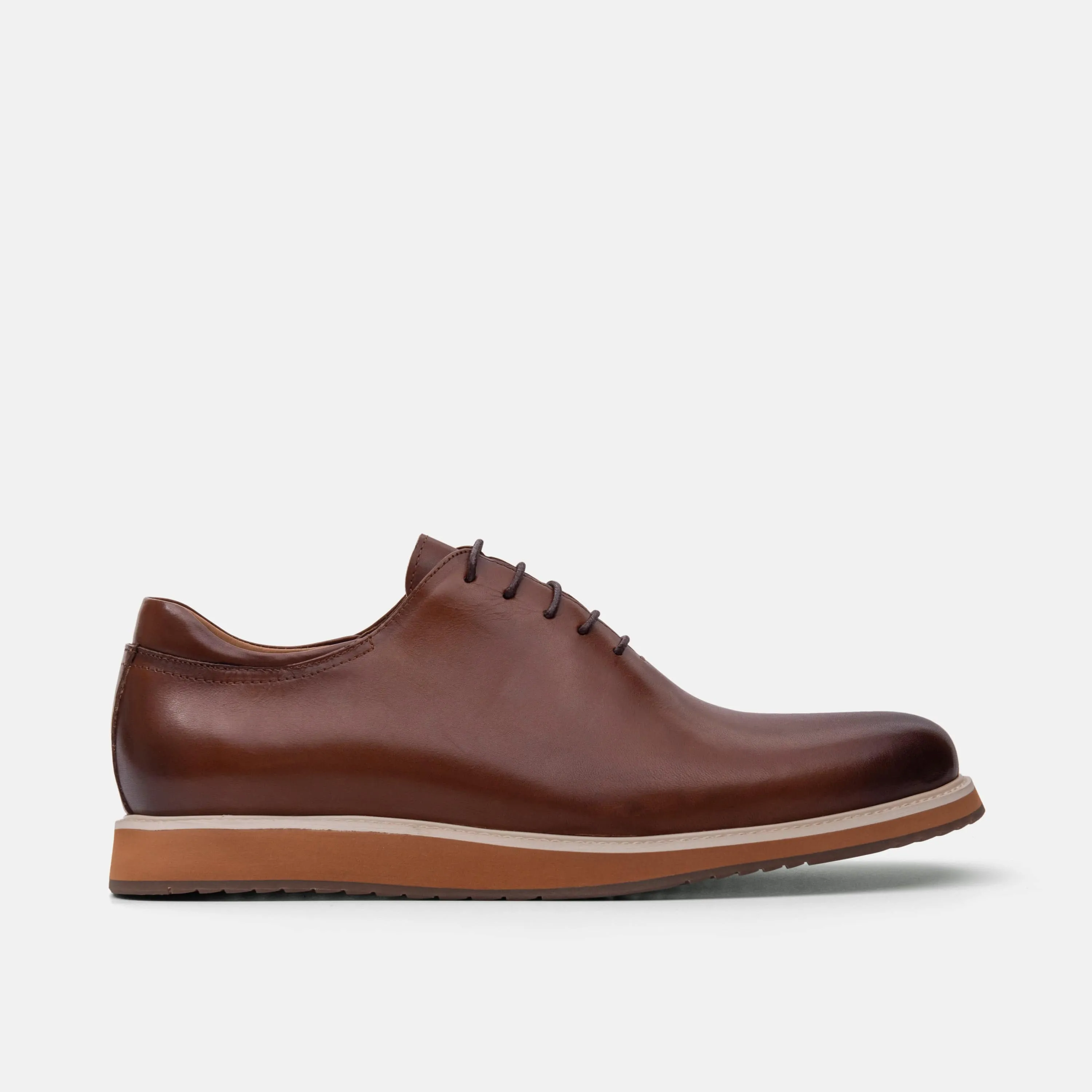 Idris Cognac Leather Whole Cut Lace Up Sneakers