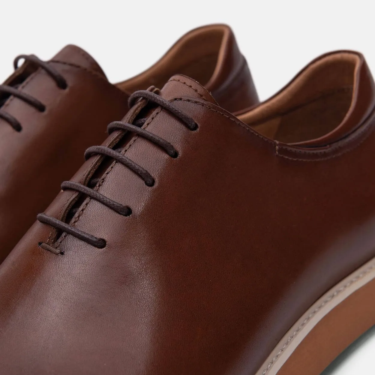 Idris Cognac Leather Whole Cut Lace Up Sneakers