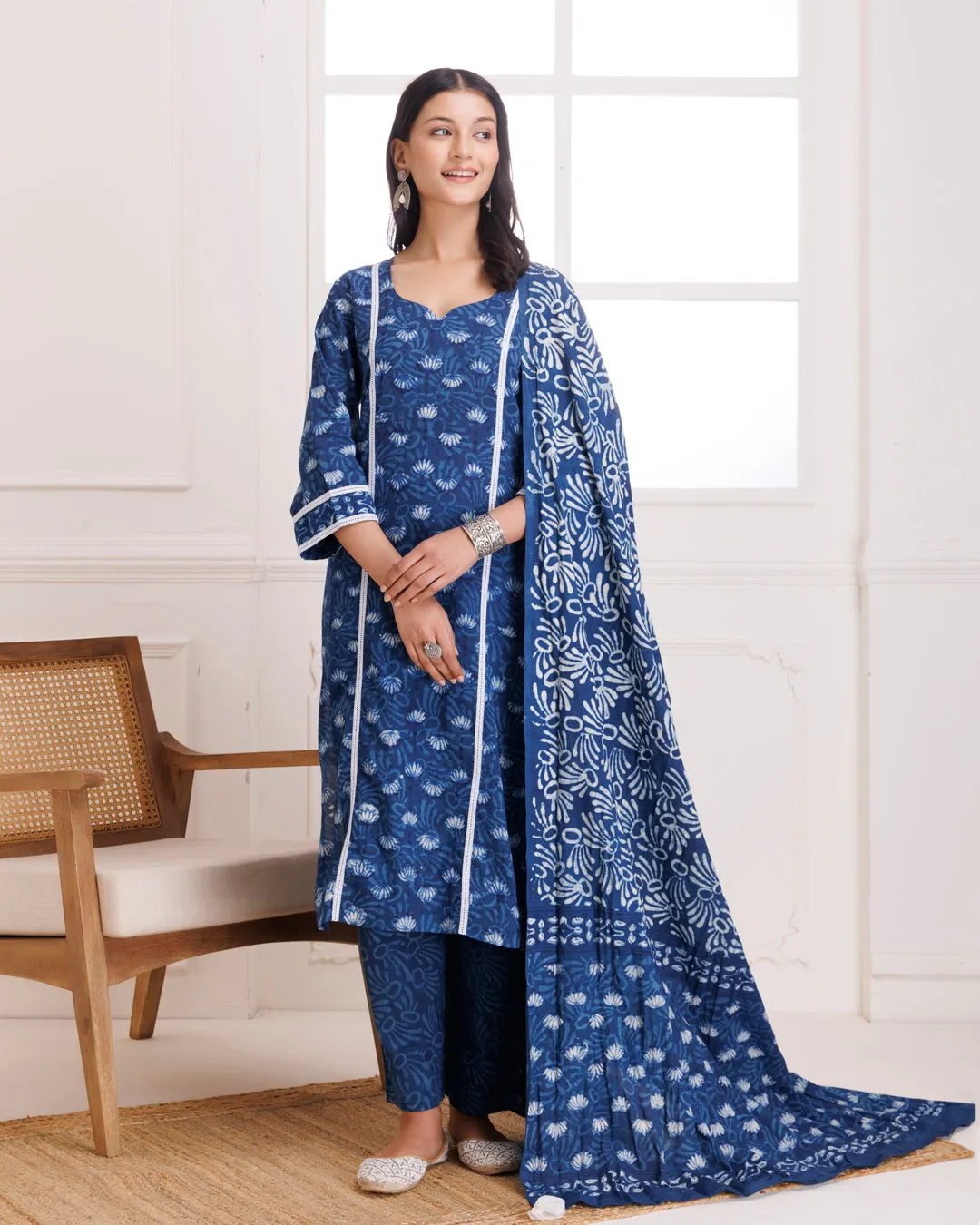 Indigo Lotus Dabu Hand Block Cotton Suit Set