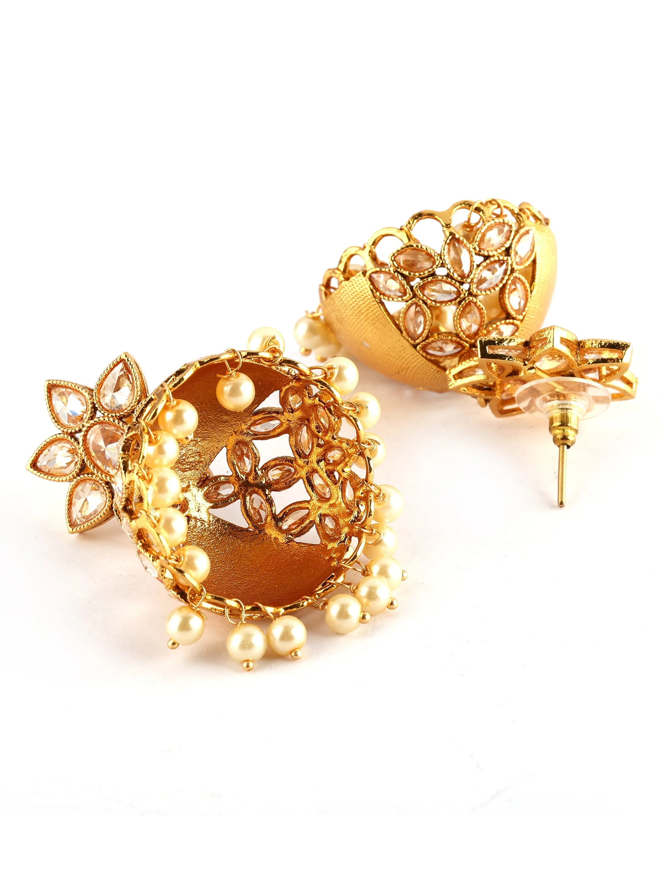 Ishin Gold Plated Stone Studded Dome Shaped Jhumka