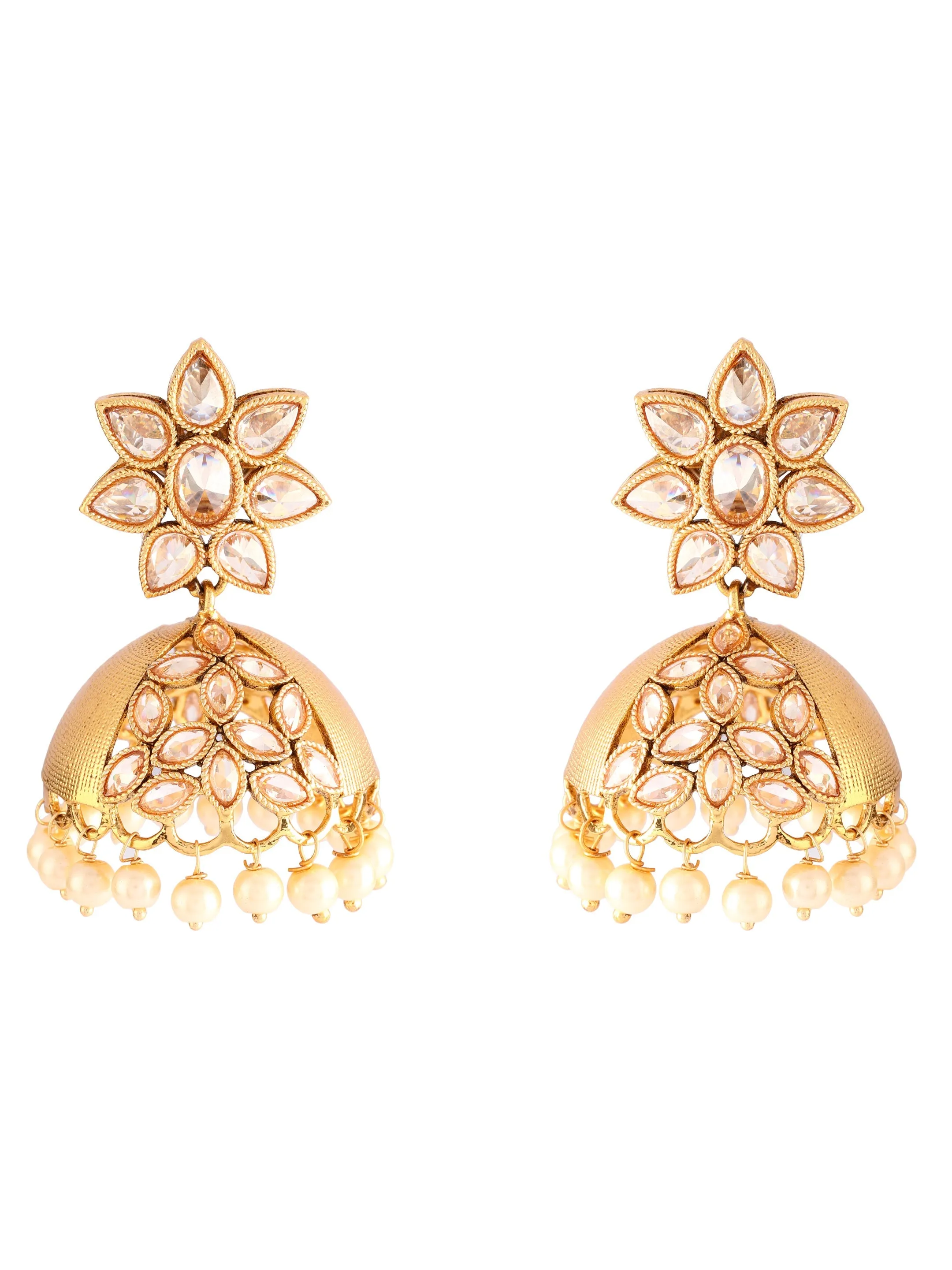 Ishin Gold Plated Stone Studded Dome Shaped Jhumka