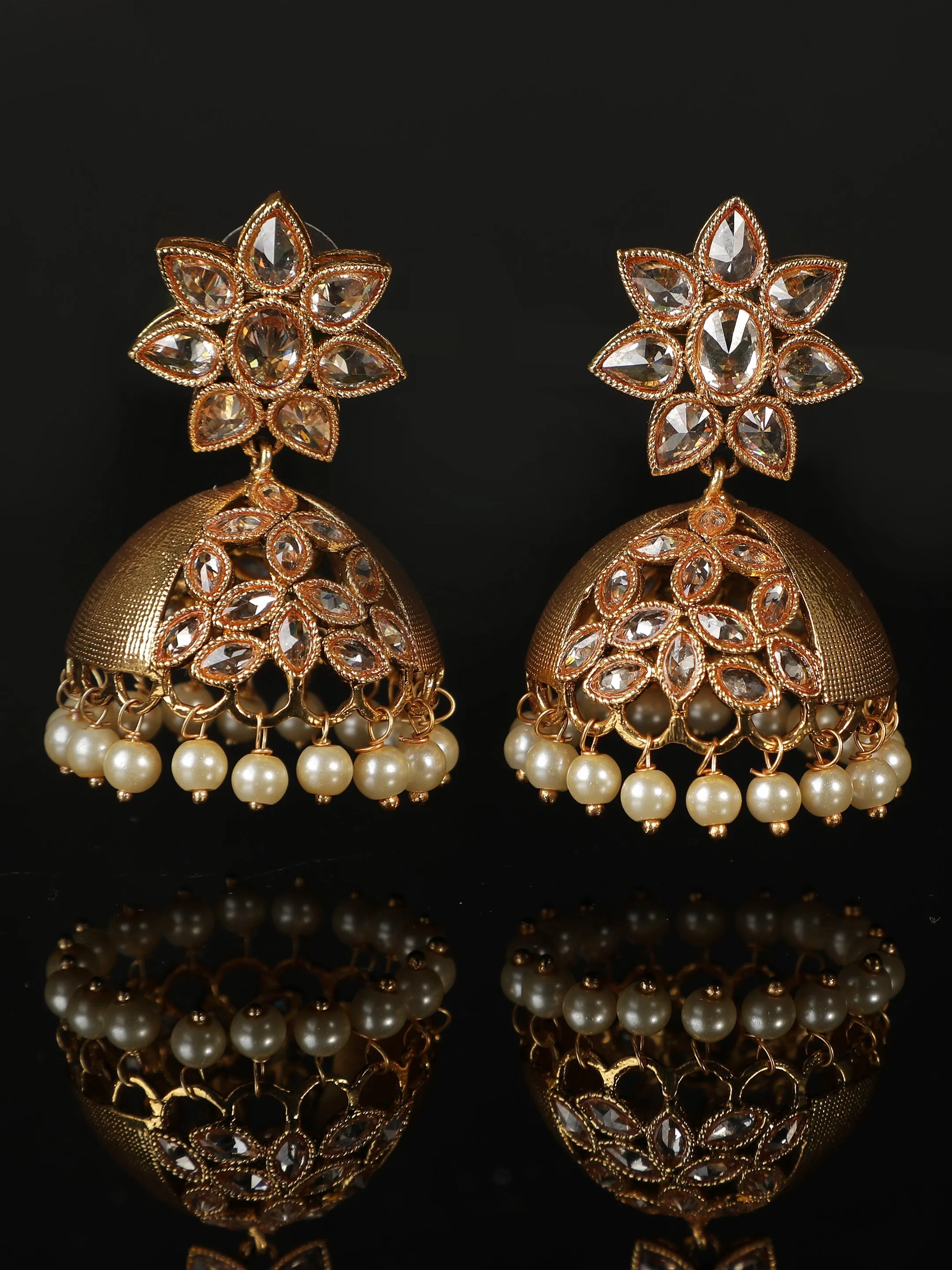 Ishin Gold Plated Stone Studded Dome Shaped Jhumka