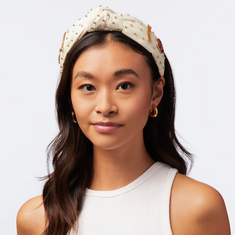 IVORY NEW YORK KNICKS EMBELLISHED KNOTTED HEADBAND