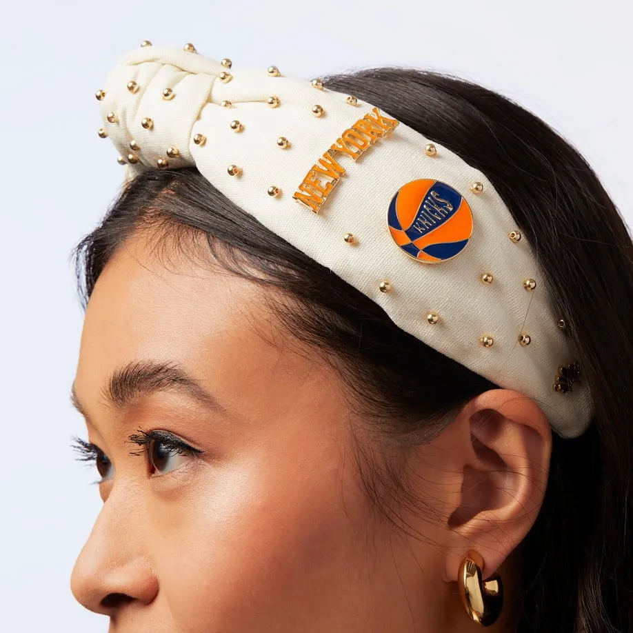 IVORY NEW YORK KNICKS EMBELLISHED KNOTTED HEADBAND