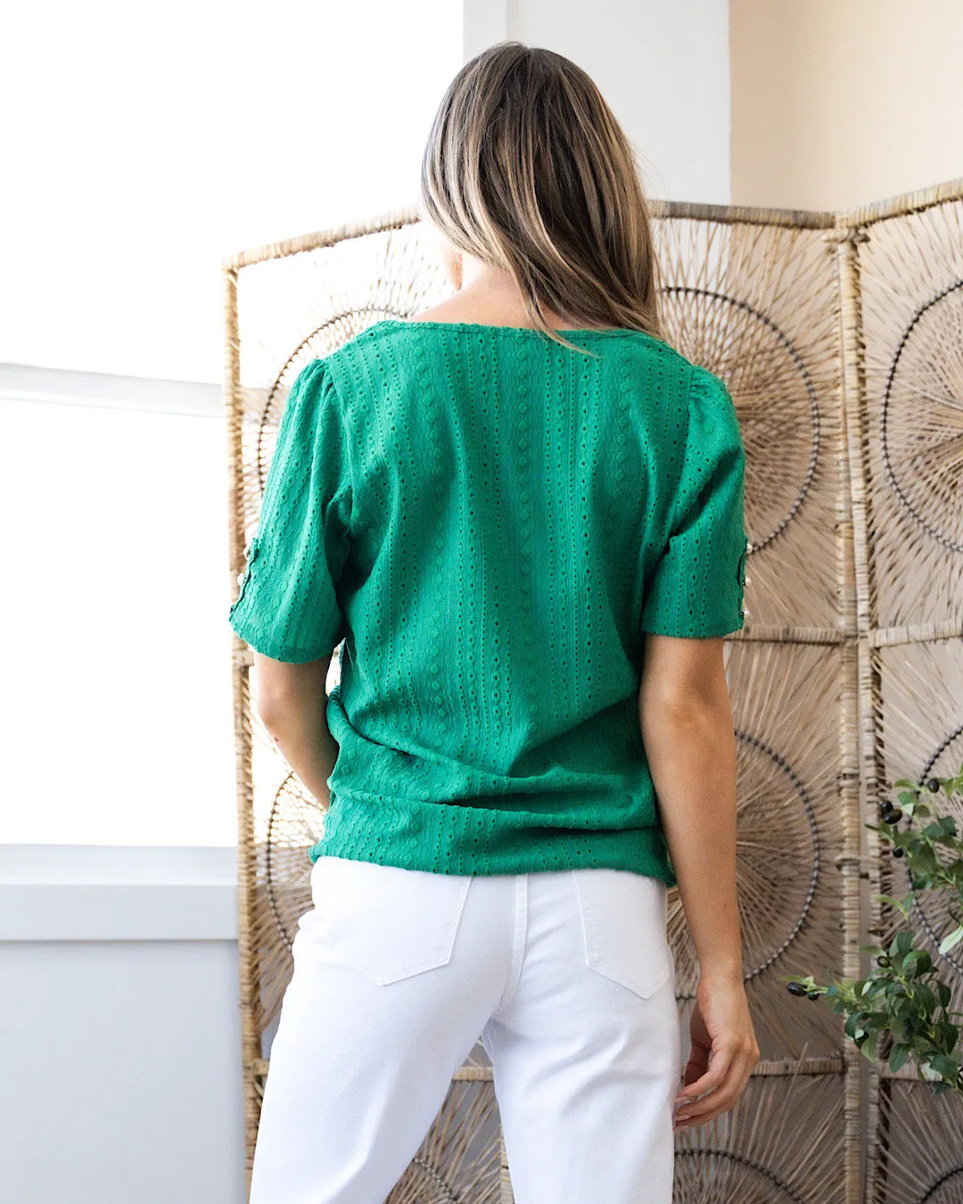 Kylee Textured Square Neck Top - Kelly Green