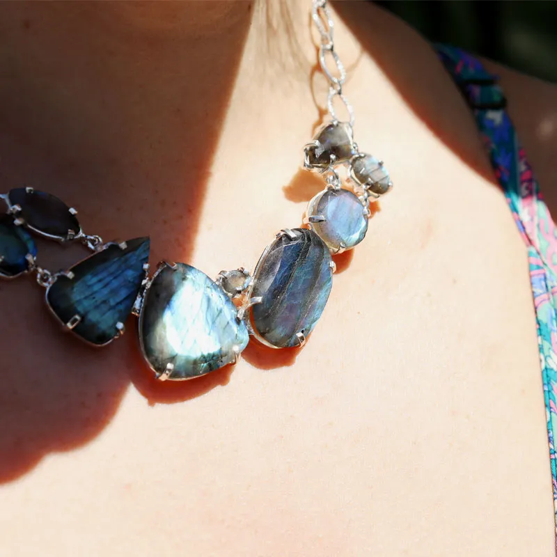 Labradorite Chunky Gemstone Bohemian Necklace