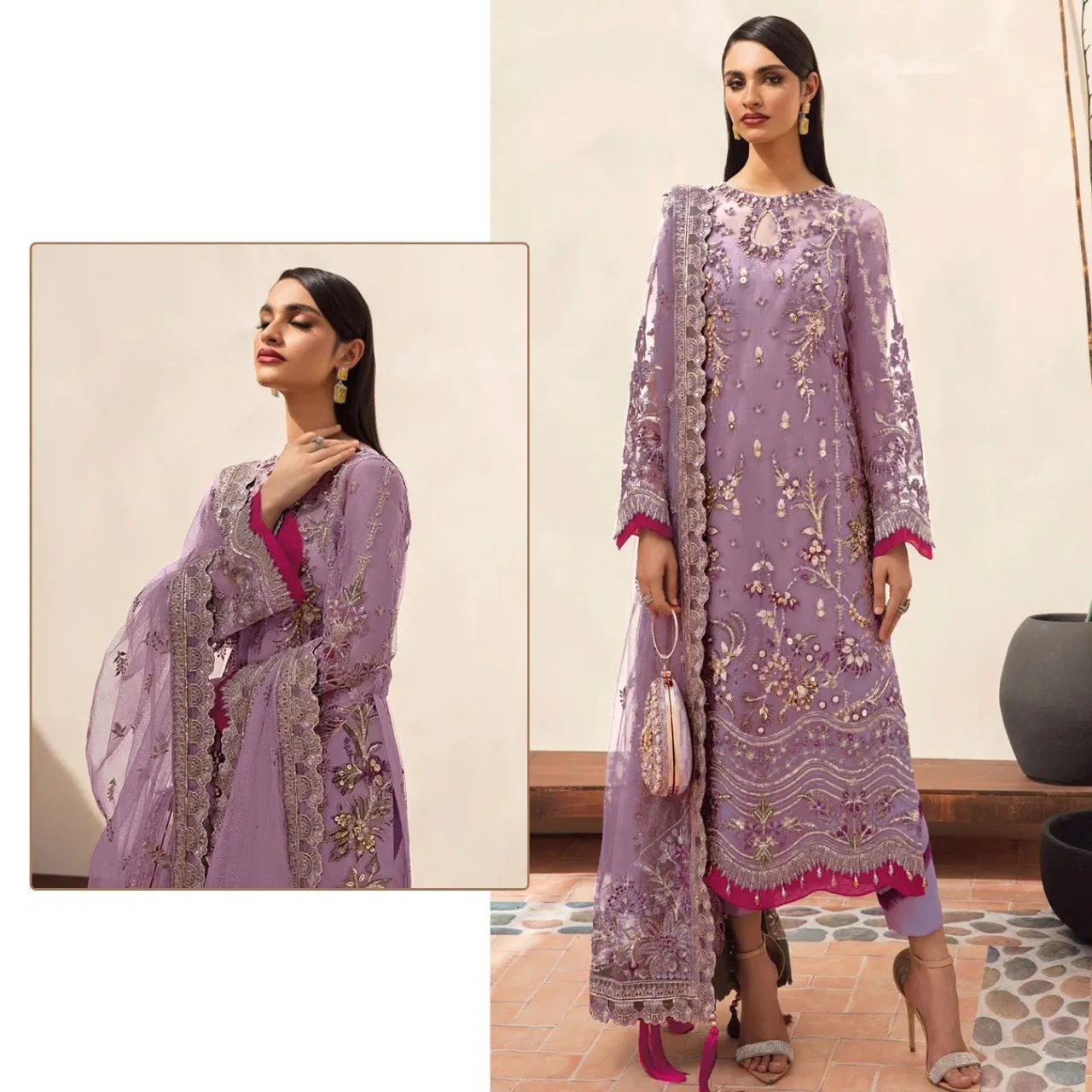 Lavender Pure Net Pakistani Designer Salwar Suit