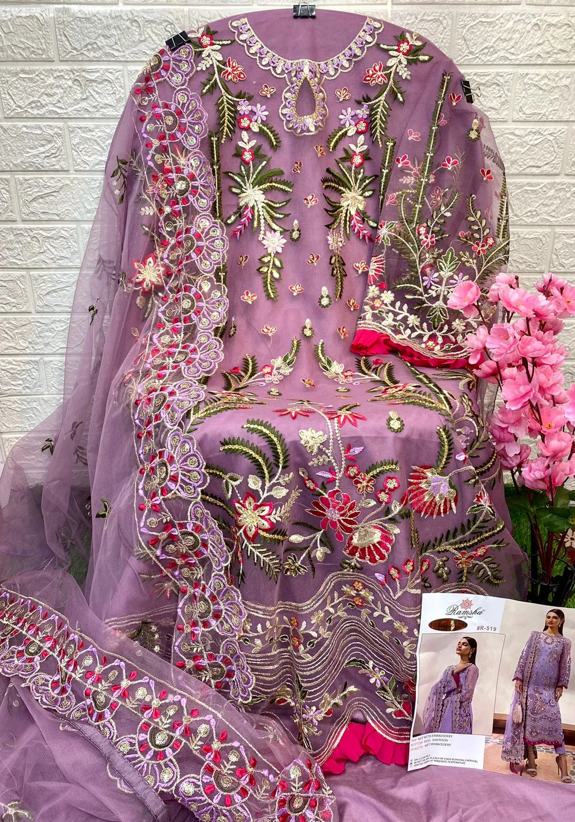 Lavender Pure Net Pakistani Designer Salwar Suit