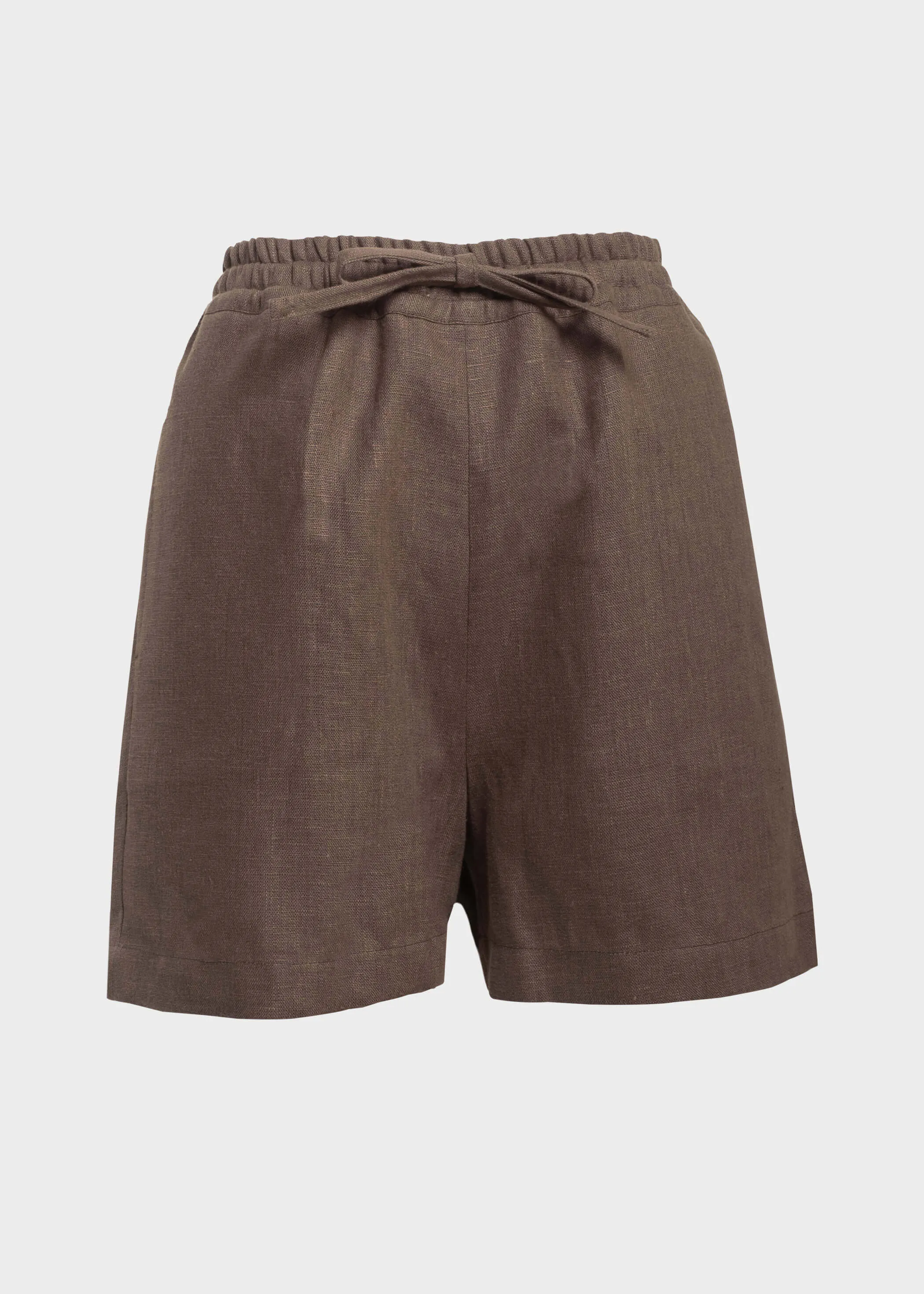 LIN High-Waist Linen Shorts - Cocoa Waffle