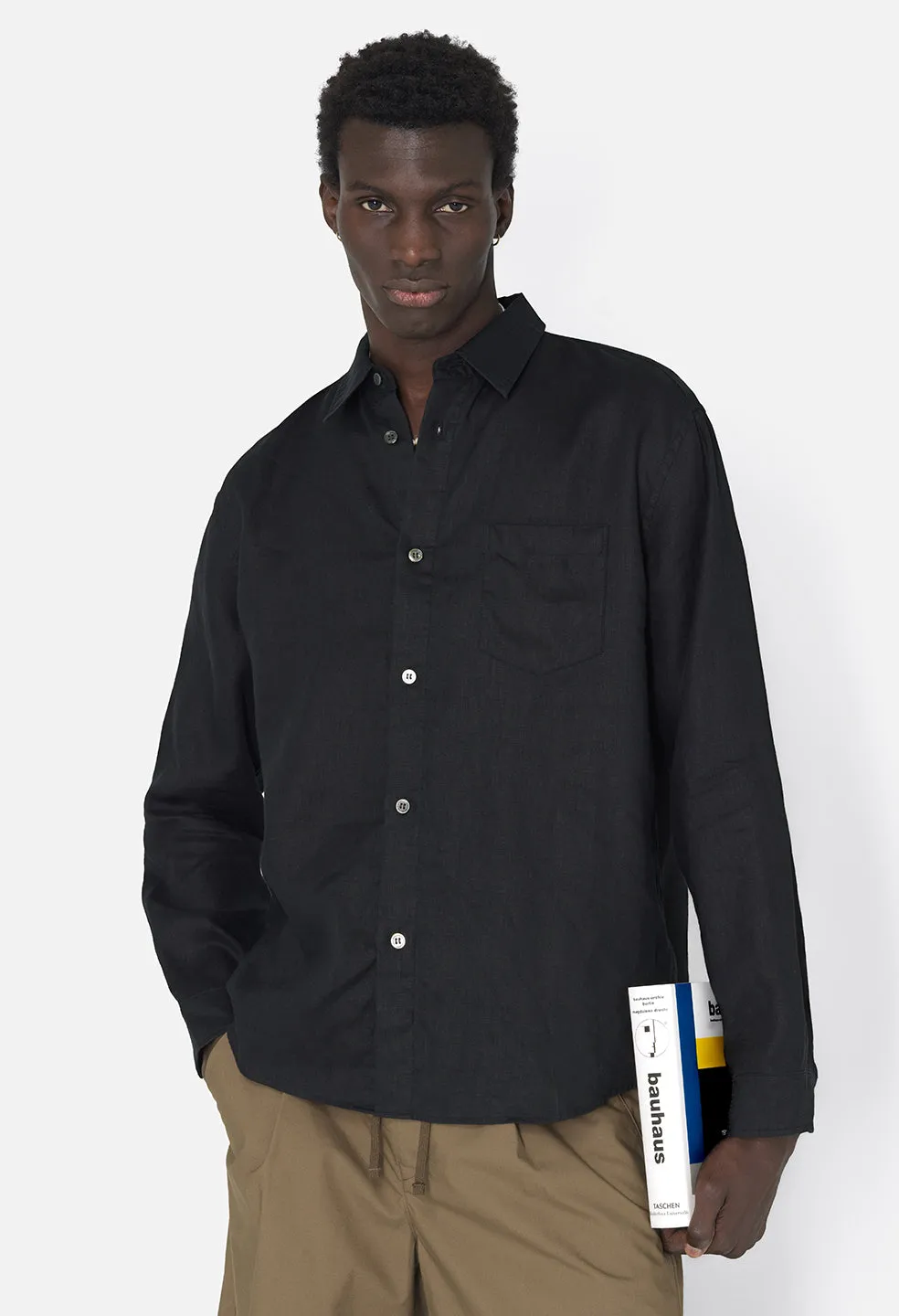 Linen Cloak Button Up / Black