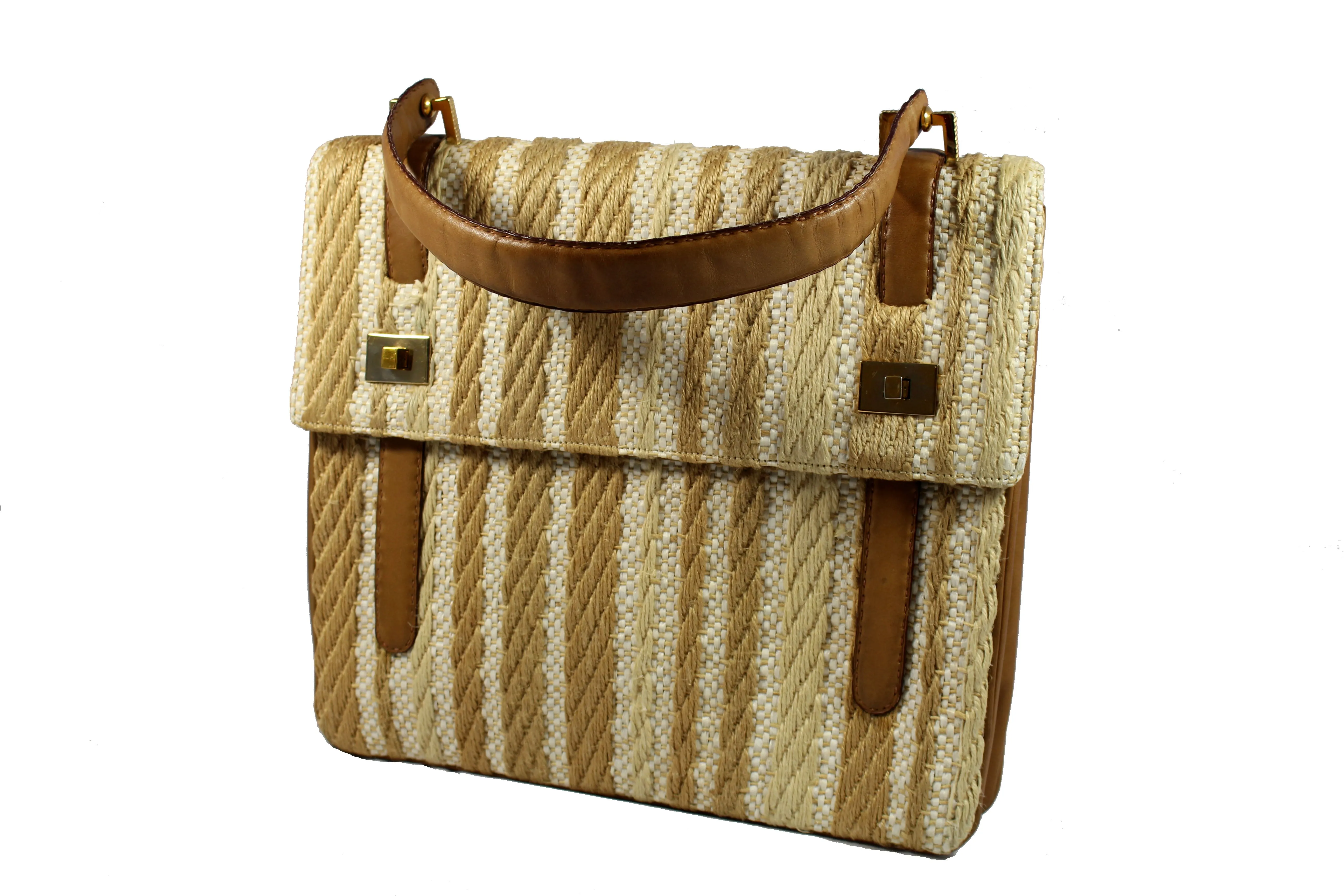 LOEWE leather and fabric handbag in beige