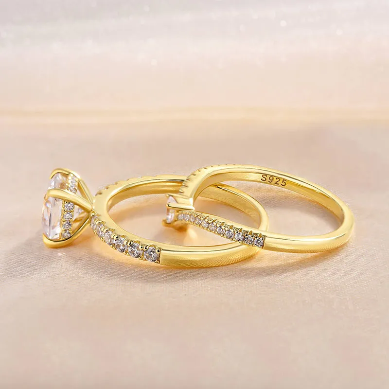 Luxurious Golden Tone Cushion Cut Sterling Silver Wedding Bridal Set