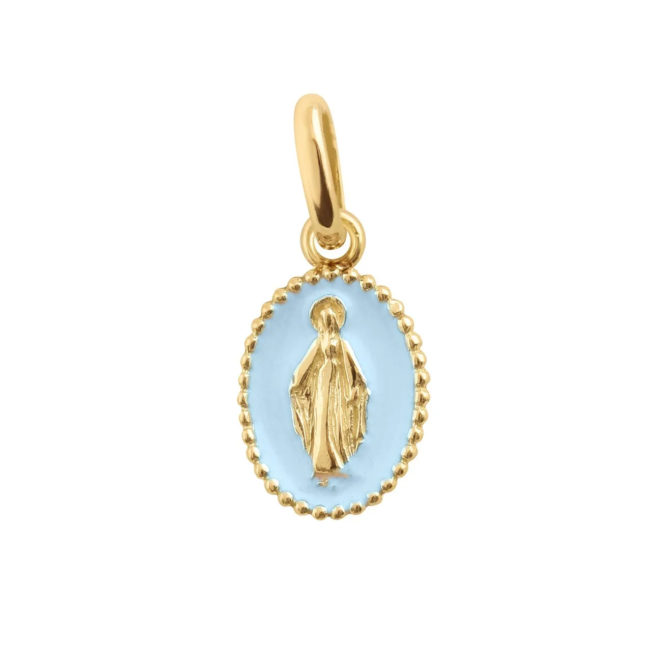 Madone Baby Blue Resin pendant, Yellow gold