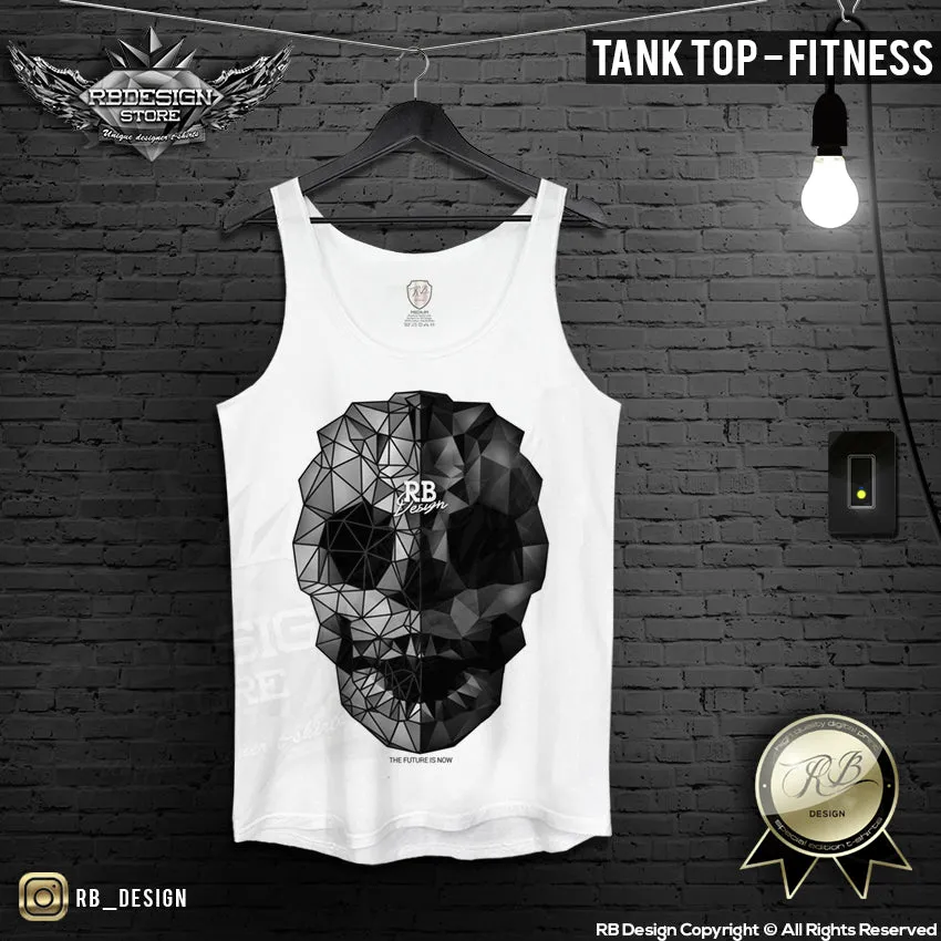 Men's Abstract Skull T-shirt Triangilation RB Design Tank Top MD658 Black/Gray