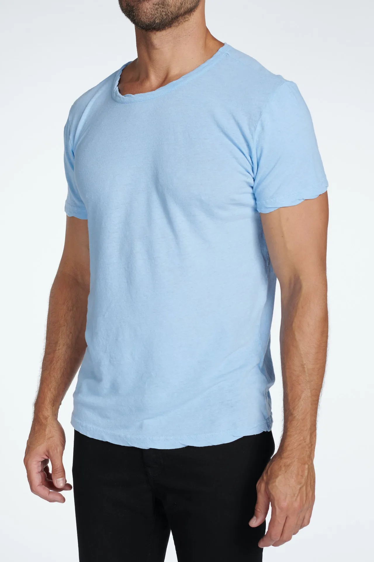 Men's Linen Blend Wide Neck Band Tee