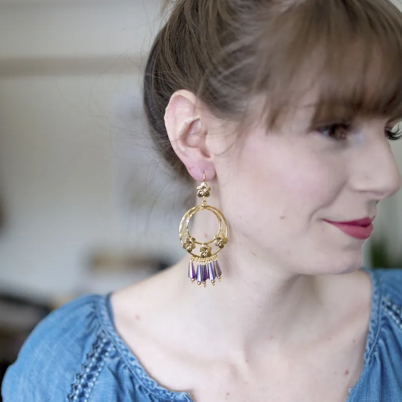 Mexican Filigree Earrings from Oaxaca - Onyx Crystals