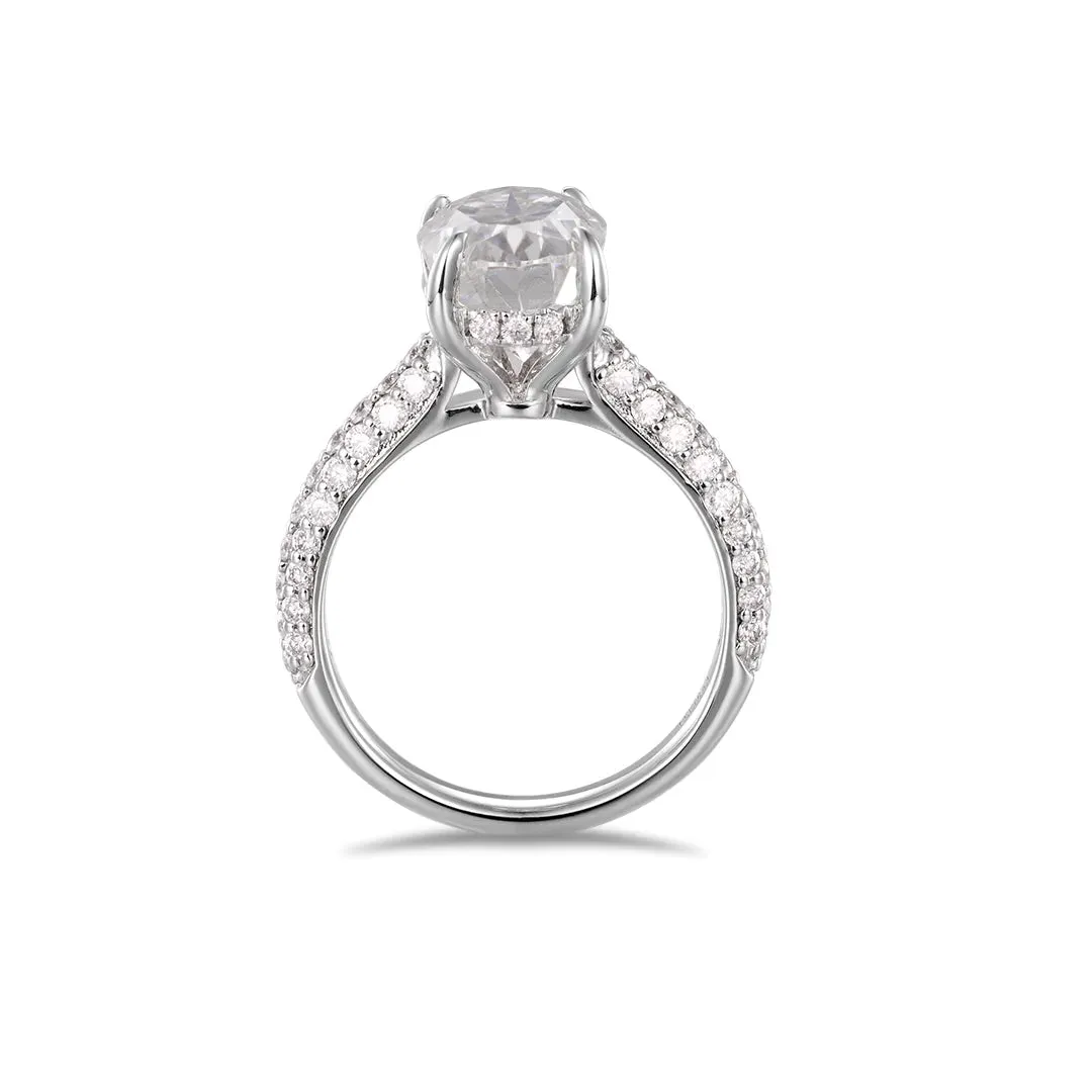 Moissanite Oval Cut Hidden Halo Engagement Ring