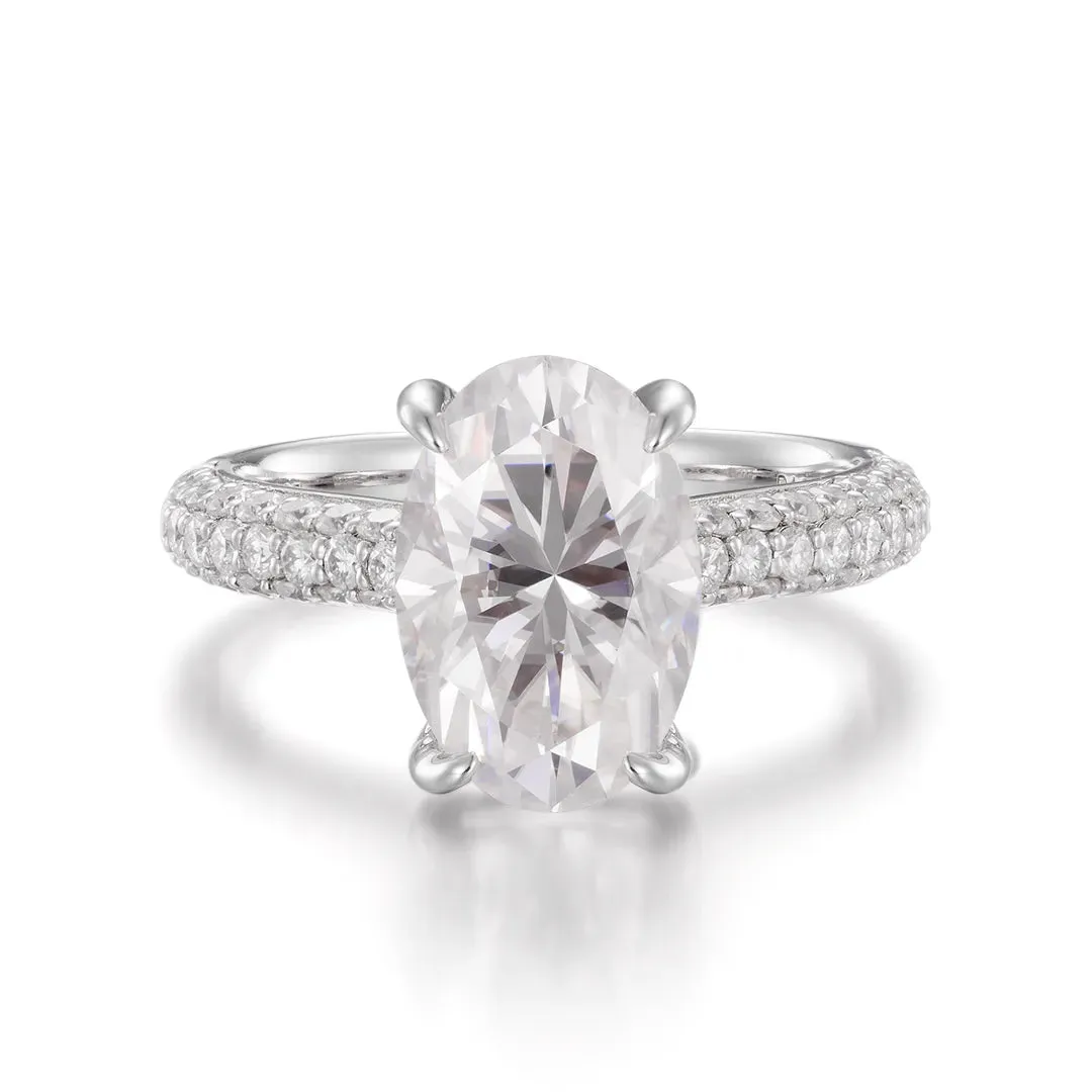 Moissanite Oval Cut Hidden Halo Engagement Ring