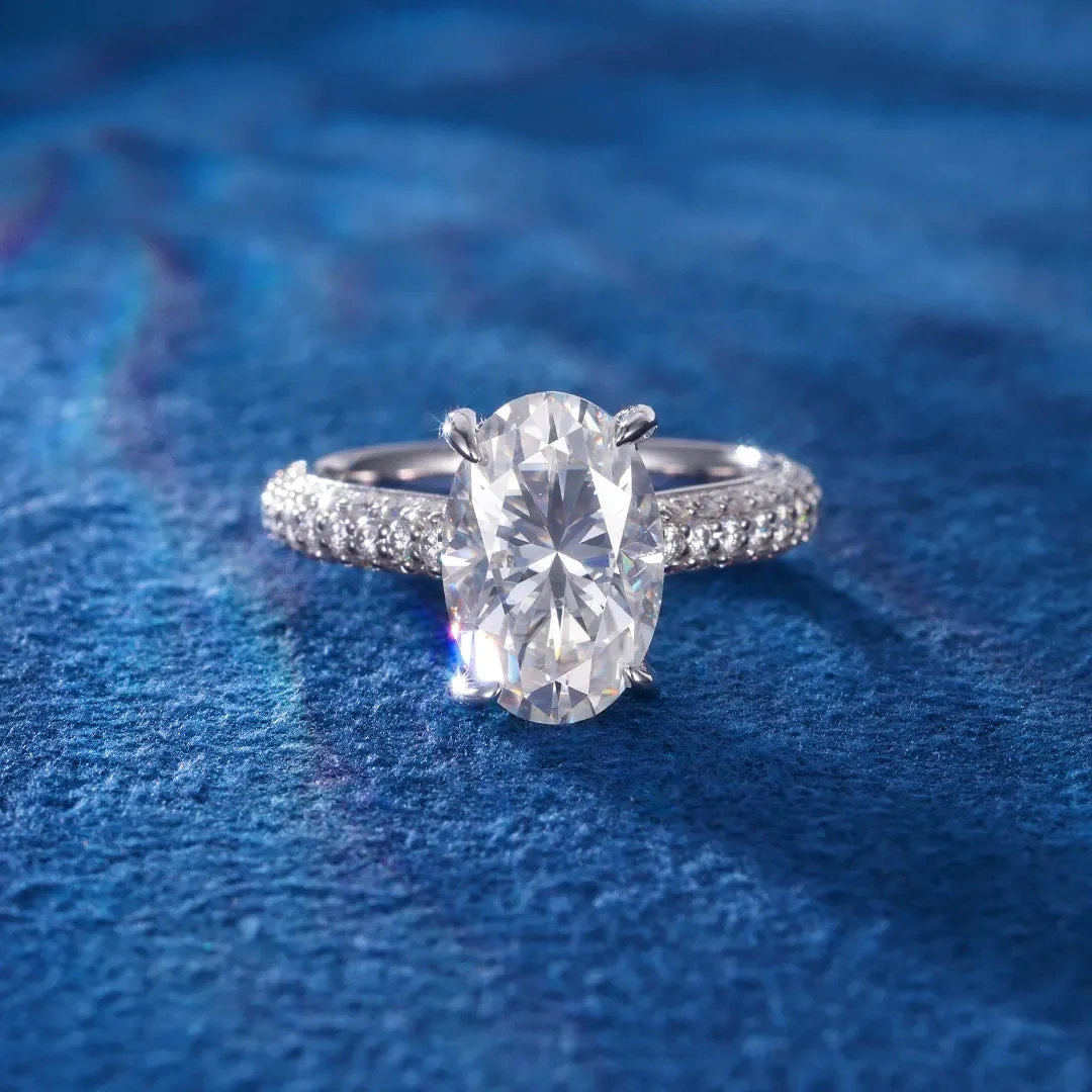 Moissanite Oval Cut Hidden Halo Engagement Ring