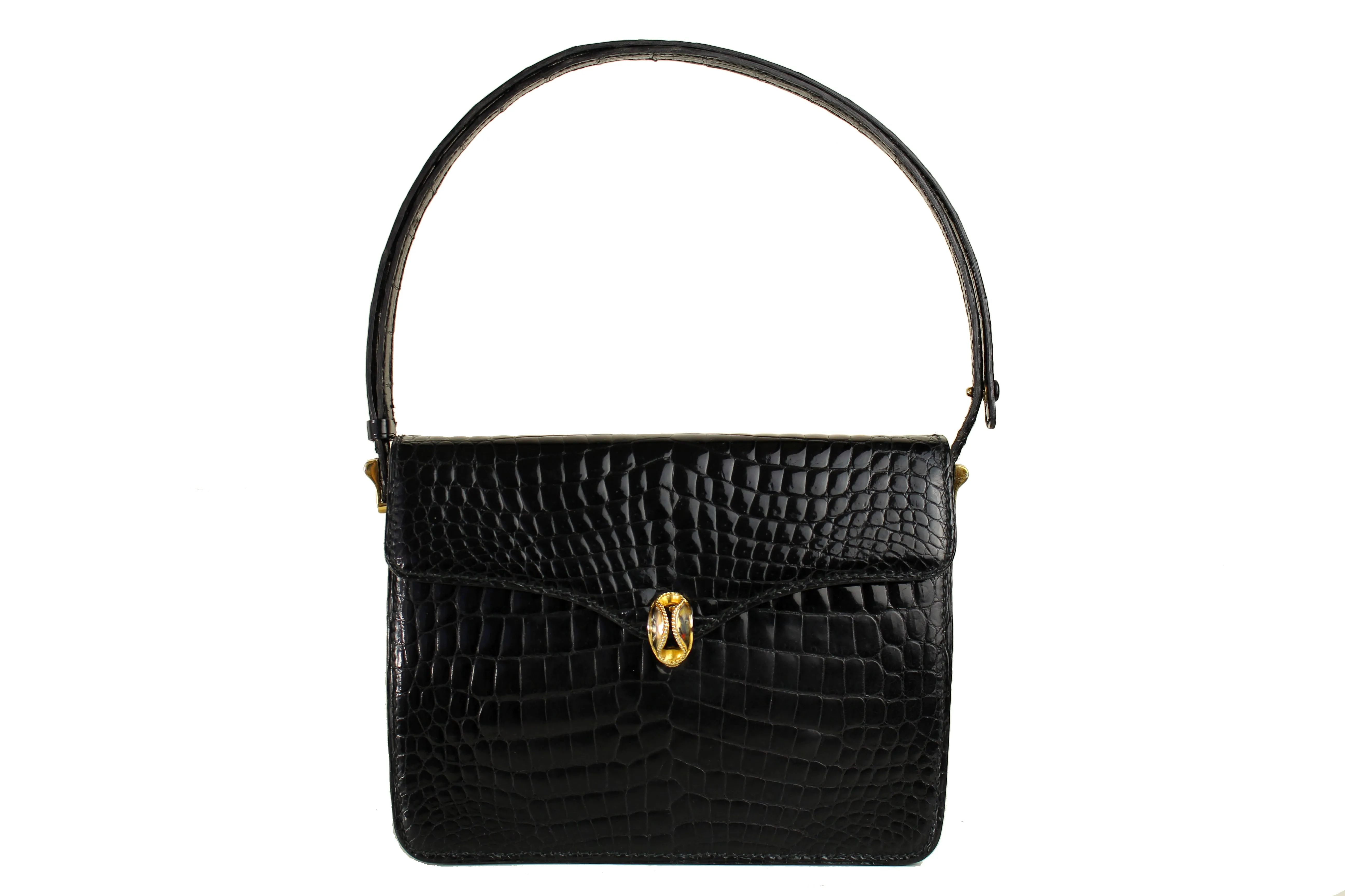 MORABITO black baby crocodile skin handbag